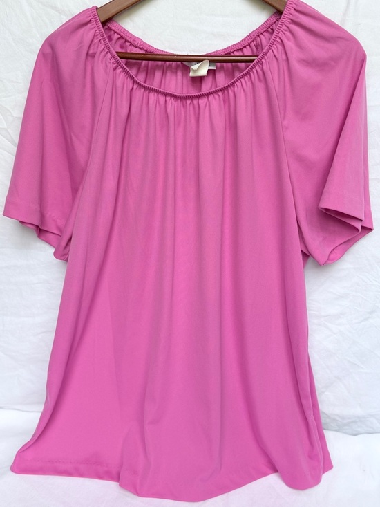 Blair Tops - Blair Fuchsia Pink Peasant Top – Gathered Scoop Neck Short Sleeve Blouse XL
